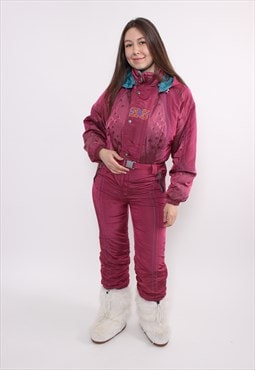 90s one piece ski suit, vintage pink ski jumpsuit, women 