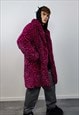 PINK FAUX FUR LEOPARD COAT ANIMAL PRINT TRENCH RAVER BOMBER