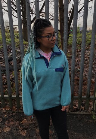 VINTAGE PATAGONIA MINT GREEN QUARTER BUTTON HIKING FLEECE
