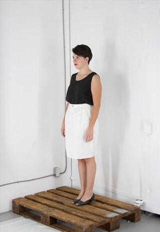 ON SALE WHITE DENIM PENCIL SKIRT / RETRO COTTON SKIRT