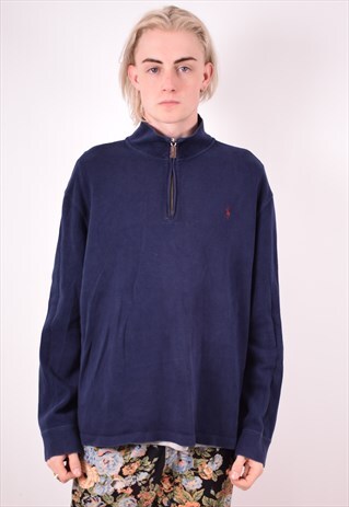 POLO RALPH LAUREN MENS VINTAGE SWEATSHIRT JUMPER XL BLUE 90S