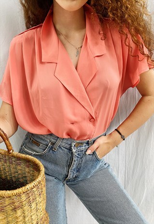 VINTAGE 90S HAUTE BOHEME PEACHY LUXE PASTEL BLOUSE TOP