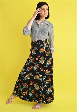 CUTE 70'S RETRO VINTAGE FLORAL PATTERN MAXI SKIRT