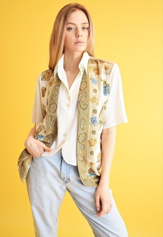 90'S RETRO ABSTRACT FLORAL DOUBLE LAYER SHIRT BLOUSE