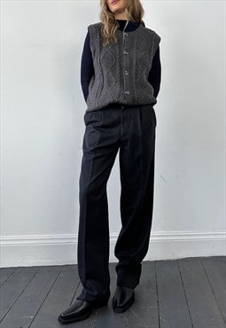 Burberry Vintage Trousers 90s Wool Tailored Pleated Grey W30