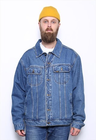 VINTAGE LEE SHEARLING LINED BLUE DENIM JACKET