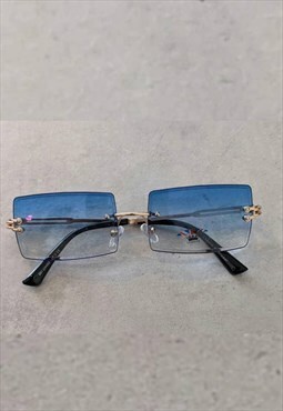 Y2K Rectangle Rimless Sunglasses - Blue