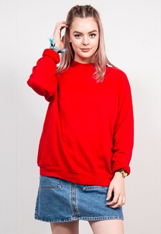 90'S VINTAGE BRIGHT RED BASIC SWEATSHIRT