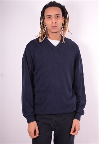 NAUTICA MENS VINTAGE JUMPER SWEATER XL NAVY BLUE 90'S