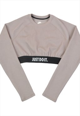 Vintage Nike Cropped Sweatshirt Grey Ladies Medium