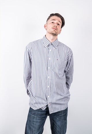 TOMMY HILFIGER VINTAGE 1990S BLUE AND RED STRIPED SHIRT