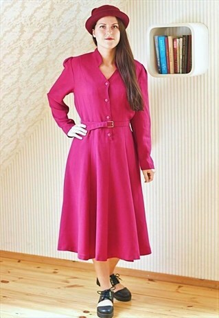 VINTAGE CHERRY MIDI BELTED DRESS