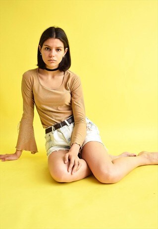 90'S RETRO FLARE SLEEVE BOHO SPARKLING PARTY LYCRA TOP