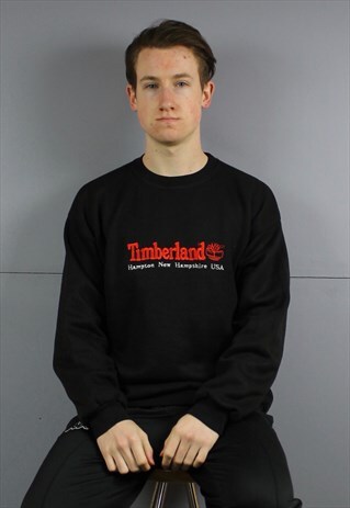 VINTAGE TIMBERLAND WEATHERGEAR SWEATSHIRT IN BLACK WITH EMBR