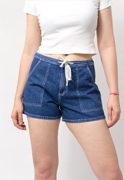 Vintage denim shorts tied waist in blue