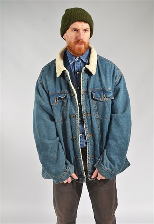 VINTAGE DARK BLUE LINED DENIM SHERPA JACKET