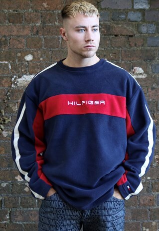 NAVY AND RED TOMMY HILFIGER FLEECE SWEATSHIRT