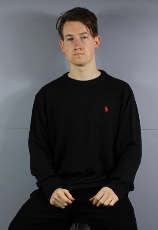 VINTAGE POLO RALPH LAUREN SWEATSHIRT IN BLACK WITH EMBROIDER
