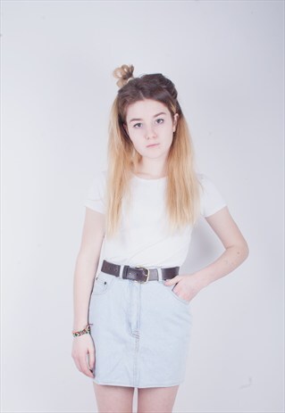 VINTAGE DENIM STONE WASHED MINI SKIRT