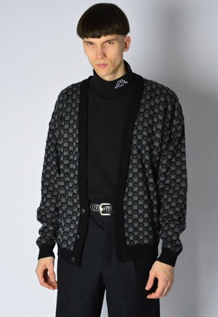 VINTAGE 90S GREY CHECK GRUNGE CARDIGAN