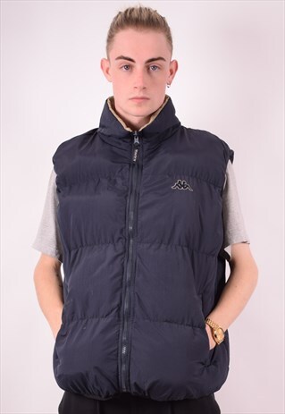 KAPPA MENS VINTAGE REVERSIBLE GILET LARGE BLUE 90S