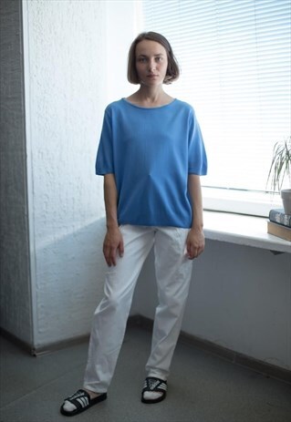 VINTAGE 90'S KNITTED BLUE SHORT SLEEVE TOP