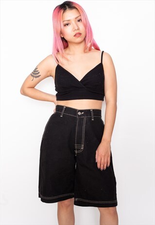 VINTAGE 80S BLACK DENIM SHORTS ID:6286