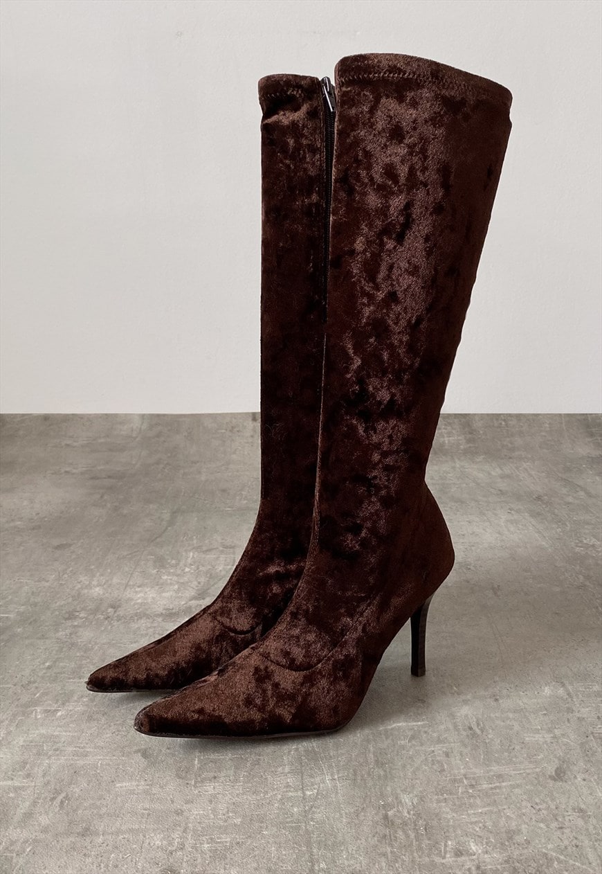 Velvet high hot sale knee boots