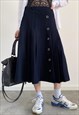 VINTAGE REWORKED WOOL MIDI SKIRT WITH SILVER EYELETS 