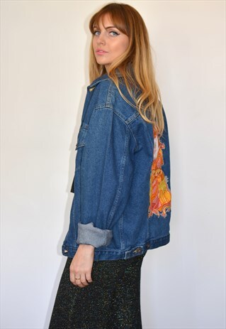 VINTAGE 90S EMBROIDERED BACK PATCH BLUE DENIM JACKET