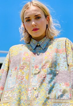 Vintage 80's Bohemian Floral Printed Short Sleeve Shirt