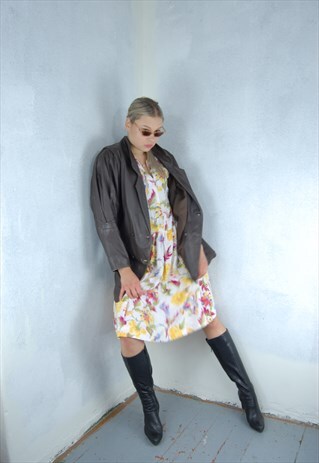 Vintage 90's long leather coat rave jacket in dark brown 