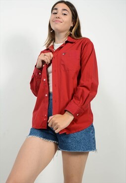 Vintage 90s Shirt Red Tommy Hilfiger Size S