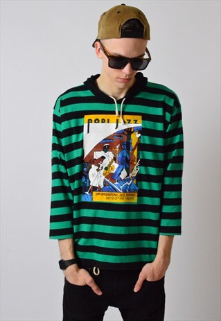 VINTAGE 80S FESTIVAL STRIPED THREE QUARTER SLEEVE HOODIE