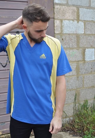 VINTAGE 90'S ADIDAS COLOUR BLOCK V NECK TEE