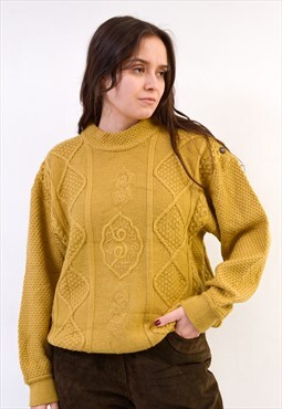 Vintage Women's M Wool Sweater Pullover Yellow Mustard Metal