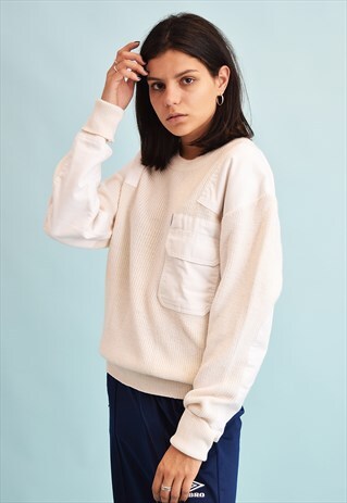 90'S RETRO WORKWEAR NEUTRAL KNIT WOOLEN JUMPER