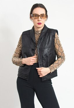 Vintage leather vest in black