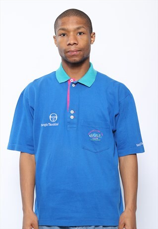 VINTAGE SERGIO TACCHINI LOGO POLO SHIRT BLUE
