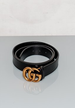 Y2K Vintage iconic buckle leather belt in deep black & gold