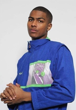 VINTAGE FILA VELOUR TENIS TRACK TOP JACKET BLUE