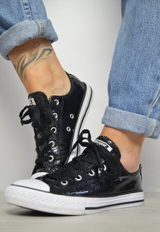 VINTAGE 90S CONVERSE BLACK SPARKLY PATENT OX SHOES TRAINERS
