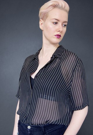 VINTAGE SHEER BLACK AND GOLD PINSTRIPE SHIRT