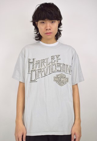 VINTAGE 90S HARLEY-DAVIDSON GREY/BLUE T-SHIRT