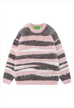 Zebra sweater striped jumper fluffy pullover in pink brown