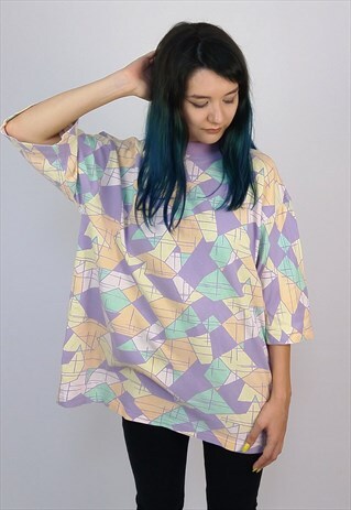VINTAGE 80'S PASTEL PRINT OVERSIZED FESTIVAL T-SHIRT