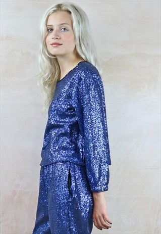 SHINY SHINY DEEPEST BLUE TINY SEQUIN TOP