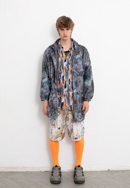 Vintage 90s Abstract Windbreaker Jacket Light Grey Festival 