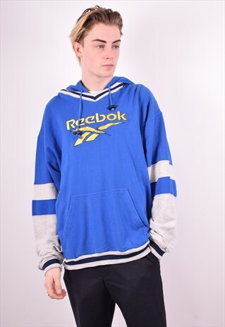REEBOK MENS VINTAGE HOODIE JUMPER XL BLUE 90S