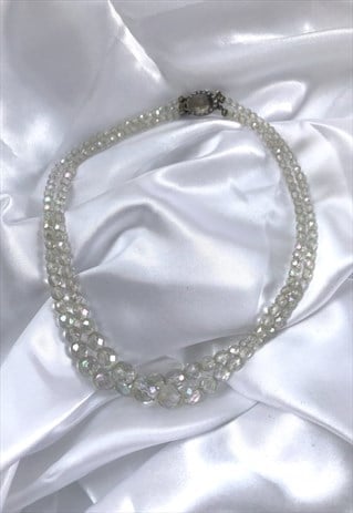 VINTAGE 1960S IRIDESCENT CLEAR PLASTIC BEADED NECKLACE